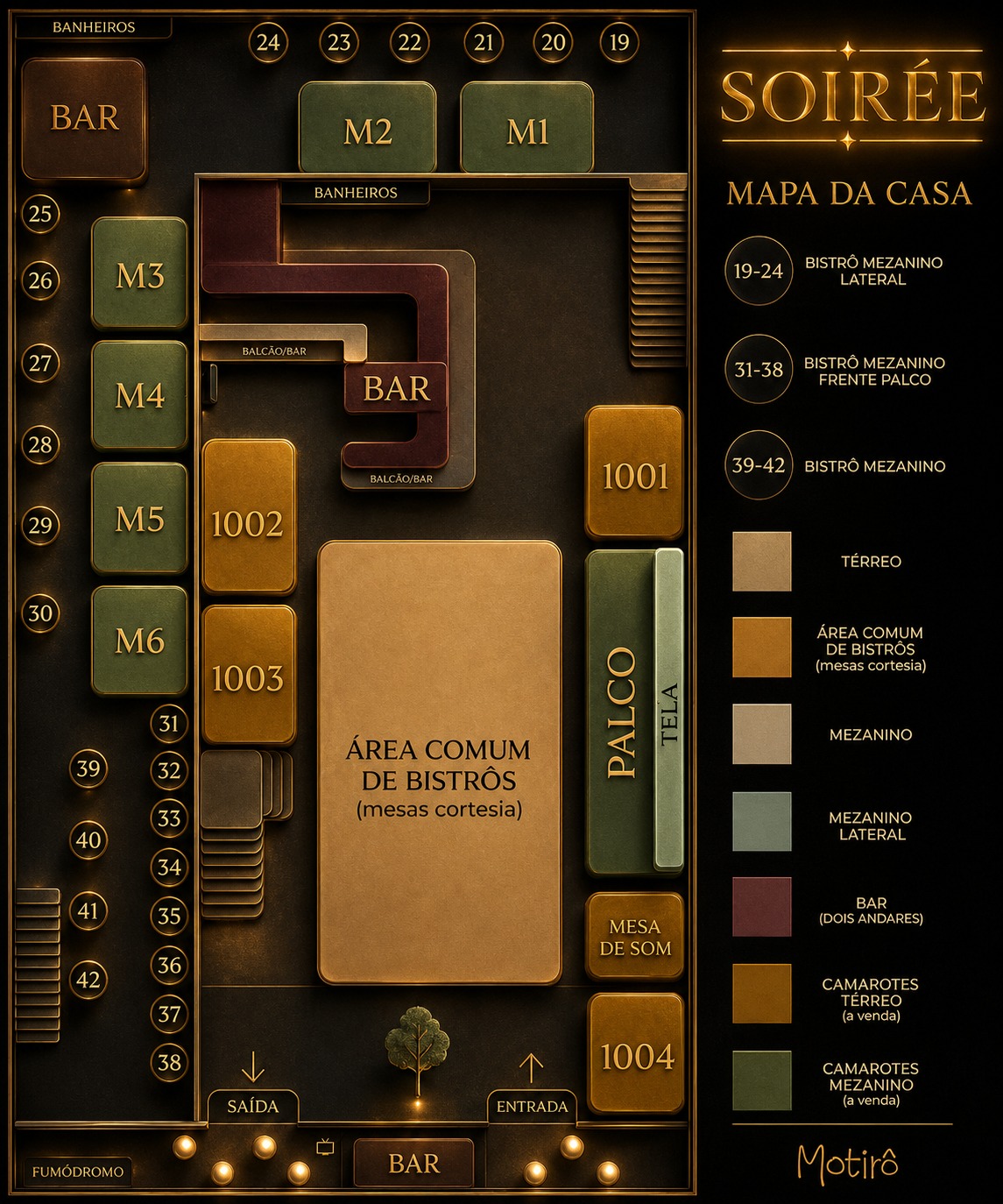 Mapa da casa e camarotes da Soirée no Motirô